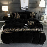 Luxury Embroidered Velvet Duvet Set - Black