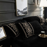 Luxury Embroidered Velvet Duvet Set - Black