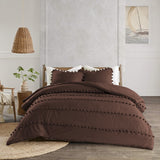 6 Pcs Luxury Duvet Set With Pom Pom Lace - Brown (054)