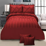 8 Pieces Pintuck & Cross Pleated Duvet Set - Red