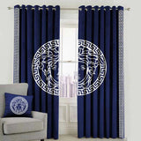 Versace Design Pair Of Velvet Curtains - Blue & White