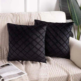 Pack of 2 Velvet Decorative Pleated Square Cushion - Black