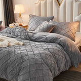 Cross Pleated Duvet Set Velvet - Grey