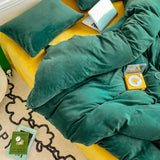 Reversible Duvet Set Velvet  -  Dark Green & Mustard (288)