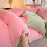 Reversible Duvet Set Velvet  - Baby Pink & Grey (278)