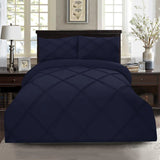 8 Pcs 3 Row Cross Pleated Duvet Set - Navy