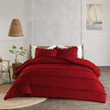 6 Pcs Luxury Duvet Set With Pom Pom Lace - Red (057)