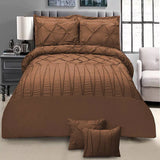 8 Pieces Pintuck & Cross Pleated Duvet Set - Brown