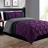 Embroidered Pintuck Duvet Set - Purple