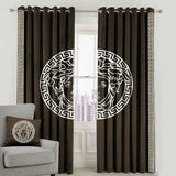 Versace Design Pair Of Velvet Curtains - Brown & White