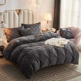 Cross Pleated Duvet Set Velvet - Dark Grey