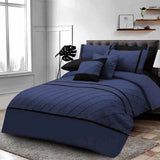 Pinch Pleated Duvet Set 8 Pieces - Navy Blue