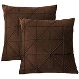 Pack of 2 Velvet Decorative Pleated Square Cushion - Brown