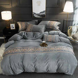 Luxury Embroidered Velvet Duvet Set - Grey