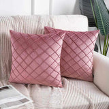 Pack of 2 Velvet Decorative Pleated Square Cushion - Pink