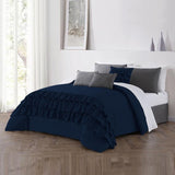 8 Pcs Ruffle Duvet Cover Set - Navy Blue (0130)