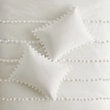 6 Pcs Luxury Duvet Set With Pom Pom Lace - White