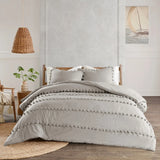 6 Pcs Luxury Duvet Set With Pom Pom Lace - Light Grey