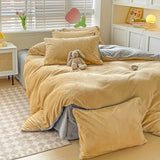 Reversible Duvet Set Velvet  - Golden & Light Grey (282)