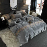 Luxury Embroidered Velvet Duvet Set - Grey