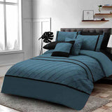 Pinch Pleated Duvet Set 8 Pieces - Teal & Black