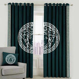 Versace Design Pair Of Velvet Curtains - Green & White