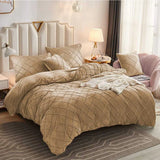 Cross Pleated Duvet Set Velvet - Beige