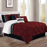 Embroidered Pintuck Duvet Set - Maroon