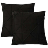 Pack of 2 Velvet Decorative Pleated Square Cushion - Black