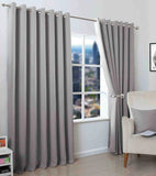 2 Pieces Plain Dyed Eyelet Curtains with linning - Light Grey