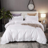 3 Pcs Ruffle Edge Duvet Cover Set - White