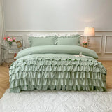 3 Pcs Ruffle Duvet Cover Set - Sea Green