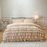 3 Pcs Ruffle Duvet Cover Set - Beige