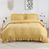 3 Pcs Ruffle Edge Duvet Cover Set - Yellow