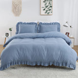 3 Pcs Ruffle Edge Duvet Cover Set - Sky Blue