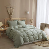 3 Pcs Ruffle Edge Duvet Cover Set - Sea Green