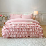 3 Pcs Ruffle Duvet Cover Set - Pink