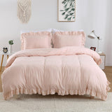 3 Pcs Ruffle Edge Duvet Cover Set - Light Pink