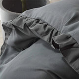 3 Pcs Ruffle Edge Duvet Cover Set - Charcoal Grey