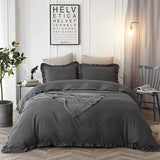 3 Pcs Ruffle Edge Duvet Cover Set - Charcoal Grey