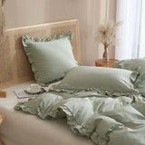 3 Pcs Ruffle Edge Duvet Cover Set - Sea Green