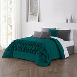 8 Pcs Ruffle Duvet Cover Set - Teal (0131)