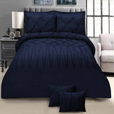 8 Pieces Pintuck & Cross Pleated Duvet Set - Navy Blue