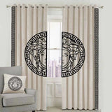 Versace Design Pair Of Velvet Curtains - Beige & White