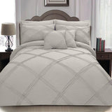 8 pcs 3 Row Cross Pleated Duvet Set - Grey