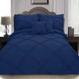 8 pcs 3 Row Cross Pleated Duvet Set - Navy Blue