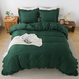 3 Pcs Ruffle Edge Duvet Cover Set - Green