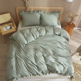 3 Pcs Ruffle Edge Duvet Cover Set - Sea Green