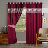 Luxury Velvet Embroidered Curtains With 2 Belts(Maroon & White)