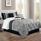 Embroidered Pintuck Duvet Set - Light Grey